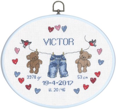 click here to view larger image of Boy Birth Announcement (counted cross stitch kit)