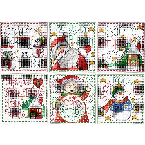 click here to view larger image of Merry Stitchmas Ornaments - Set of 6 (counted cross stitch kit)