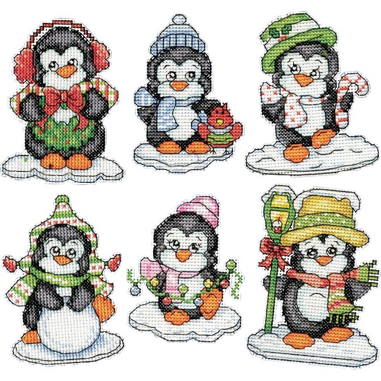 click here to view larger image of Penguins On Ice Ornaments - Set of 6 (counted cross stitch kit)