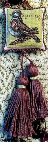 click here to view larger image of Spring Sparrow Scissors Fob (does not include scissors) (counted cross stitch kit)
