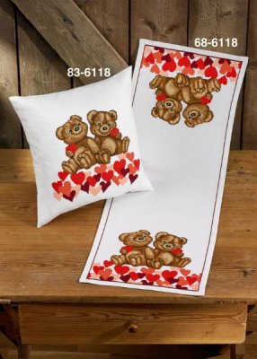 click here to view larger image of Heart Teddys Pillow (Left) (counted cross stitch kit)