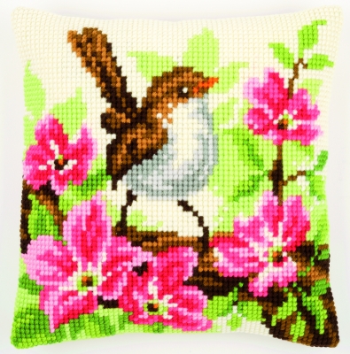 click here to view larger image of Bird and Pink Flowers Cushion (needlepoint)