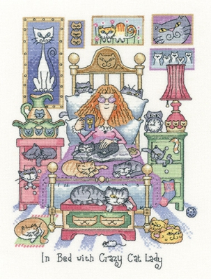 click here to view larger image of In Bed With Crazy Cat Lady - Cats Rule (Aida) (counted cross stitch kit)