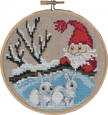 click here to view larger image of Rabbits and Elf With Hoop (counted cross stitch kit)