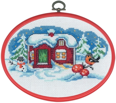 click here to view larger image of Snowman and Finch with Hoop (counted cross stitch kit)