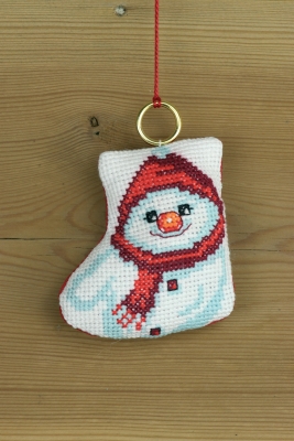 click here to view larger image of Stocking With Snowman Ornament (counted cross stitch kit)