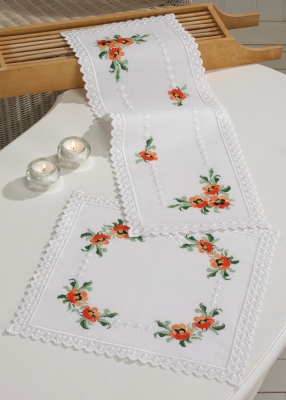 click here to view larger image of Hardanger Poppies Table Runner (Top) (Hardanger and Cut Work)