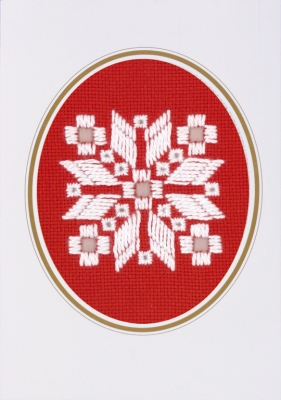 click here to view larger image of Hardanger Christmas Card - White on Red (Hardanger and Cut Work)