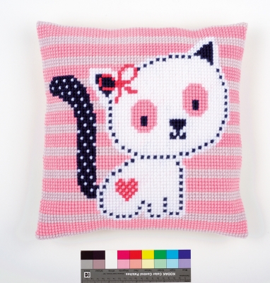 click here to view larger image of Kitty Cushion With Pink Stripe (needlepoint)