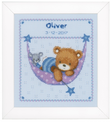 click here to view larger image of Little Blue Bear in Hammock (counted cross stitch kit)