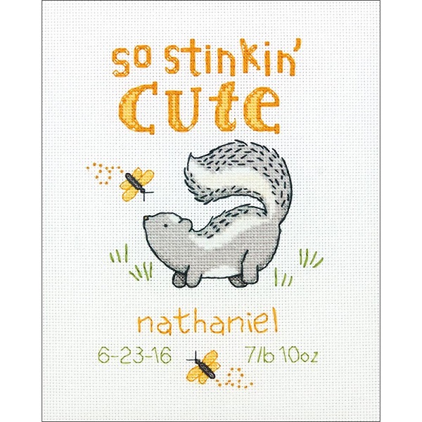 click here to view larger image of Stinkin Cute Birth Record (counted cross stitch kit)