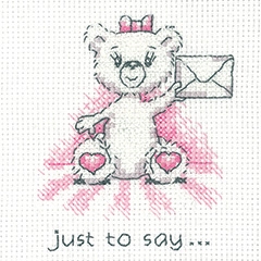click here to view larger image of Just To Say (Pink) - Justin Bear Cards (Set of 3) (counted cross stitch kit)
