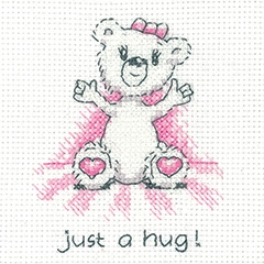 click here to view larger image of Just A Hug (Pink) - Justin Bear Cards (Set of 3) (counted cross stitch kit)