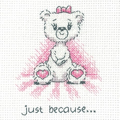 click here to view larger image of Just Because (Pink) - Justin Bear Cards (Set of 3) (counted cross stitch kit)