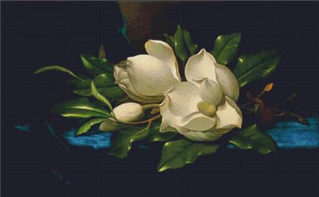 click here to view larger image of Giant Magnolias On A Blue Velvet Cloth (chart)