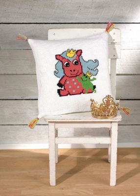 click here to view larger image of Lilac Horse and Frog Pillow (counted cross stitch kit)