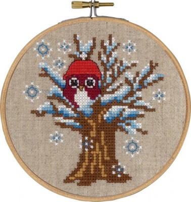 click here to view larger image of Winter Owl With Hoop (counted cross stitch kit)