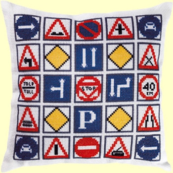 click here to view larger image of Traffic Signs Pillow (counted cross stitch kit)