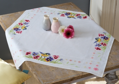 click here to view larger image of Birds and Violets Tablecloth (counted cross stitch kit)