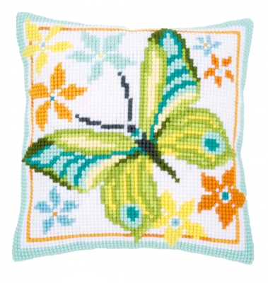 click here to view larger image of Green Butterfly Cushion (needlepoint)