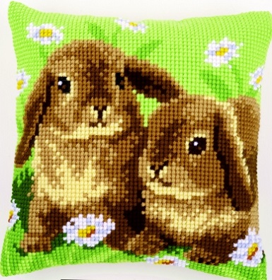 click here to view larger image of Two Rabbits Cushion (needlepoint)
