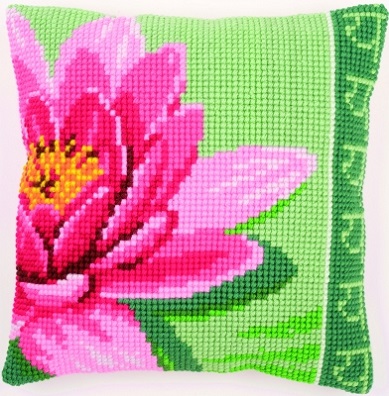 click here to view larger image of Pink Lotus Flower Cushion (needlepoint)