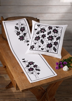 click here to view larger image of Black Flowers Cushion (right) (counted cross stitch kit)
