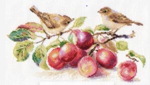 click here to view larger image of Warblers and Plums (counted cross stitch kit)