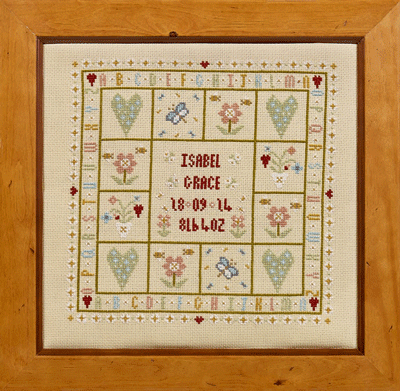click here to view larger image of Four Hearts Birth Sampler - Chart Only (chart)
