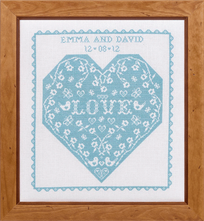 click here to view larger image of Flower and Heart Wedding Sampler - Kit (counted cross stitch kit)