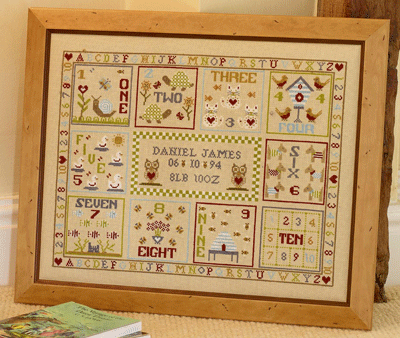 click here to view larger image of 123 Count With Me Birth Sampler (Kit) - Linen (counted cross stitch kit)