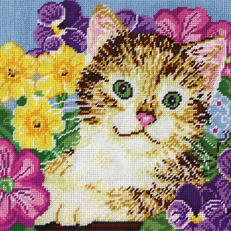 click here to view larger image of Cat in Flowers (needlepoint)