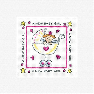 click here to view larger image of New Baby Girl Cards - 3 Pack (counted cross stitch kit)