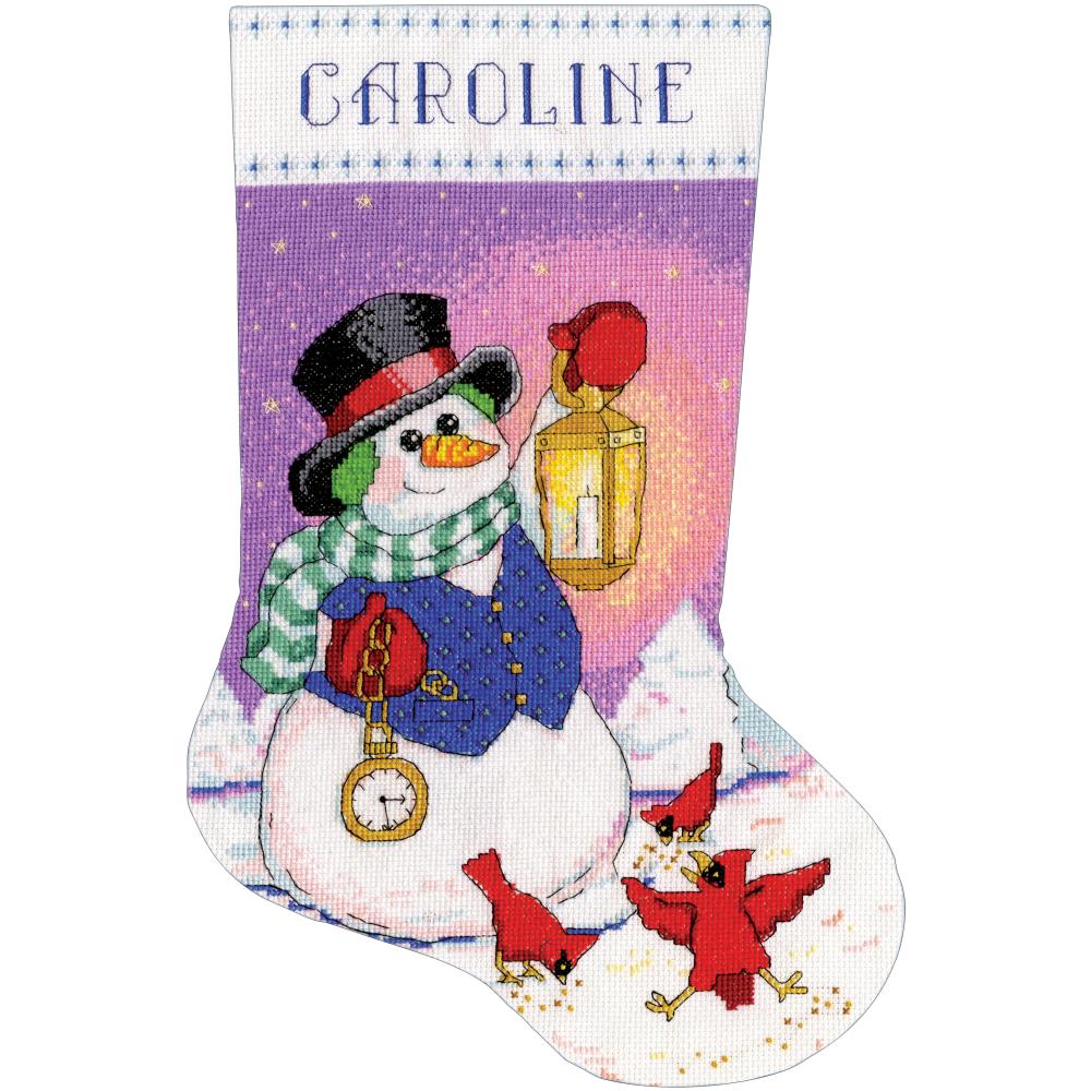 click here to view larger image of Snowman With Lantern Stocking (counted cross stitch kit)