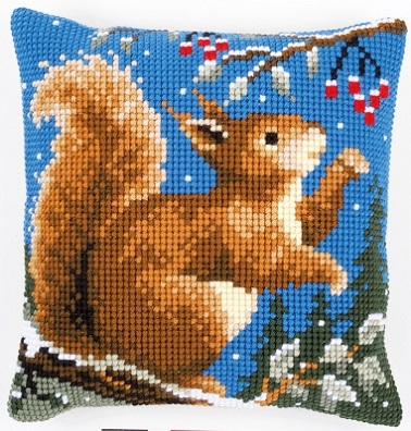 click here to view larger image of Squirrel In Winter Cushion (needlepoint)
