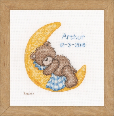 click here to view larger image of Popcorn Bear Sleeping - Birth Announcement (counted cross stitch kit)