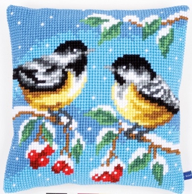 click here to view larger image of Two Birds In Winter Cushion (needlepoint)