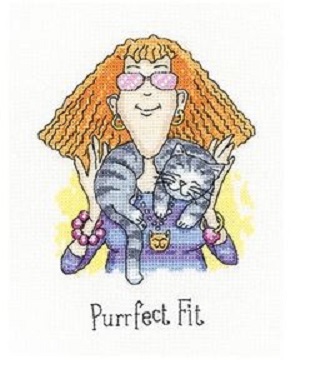 click here to view larger image of Purrfect Fit - Crazy Cat Lady (Evenweave) (counted cross stitch kit)