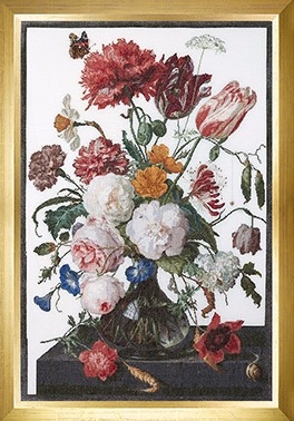 click here to view larger image of Still Life With Flowers In A Glass Vase, by Jan Davidsz (Linen) (counted cross stitch kit)