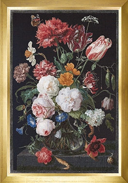 click here to view larger image of Still Life With Flowers In A Glass Vase, by Jan Davidsz (Black Aida) (counted cross stitch kit)
