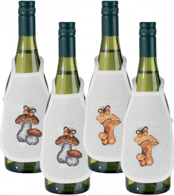click here to view larger image of Mushrooms Bottle Aprons - Set of 4 (counted cross stitch kit)