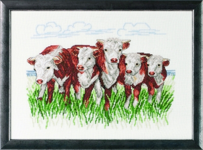 click here to view larger image of Hereford Cows (Linen) (counted cross stitch kit)