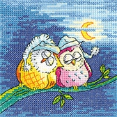 click here to view larger image of Night Owls - Birds of a Feather by Karen Carter (Evenweave) (counted cross stitch kit)