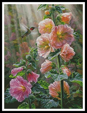 click here to view larger image of Ruby Throated Hummingbird & Hollyhocks  (Beth Hoselton) (chart)