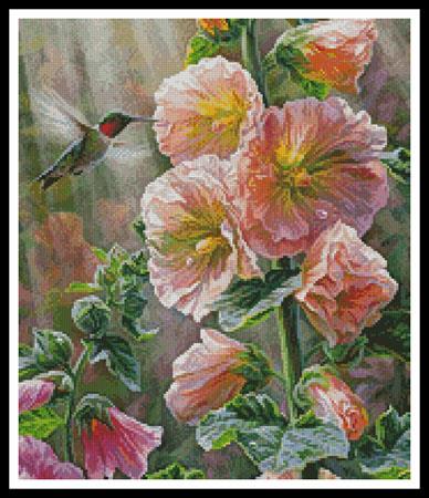 click here to view larger image of Ruby Throated Hummingbird & Hollyhocks (Cropped)  (Beth Hoselton) (chart)