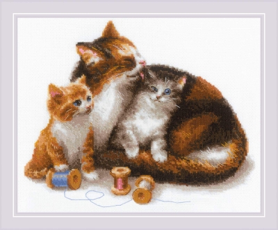 click here to view larger image of Cat with Kittens (counted cross stitch kit)