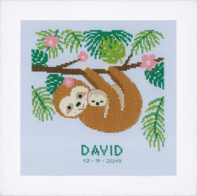 click here to view larger image of Sweet Sloth - Birth Announcement (counted cross stitch kit)