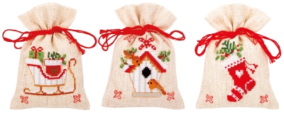 click here to view larger image of Christmas Motif Bag Set of 3 (counted cross stitch kit)