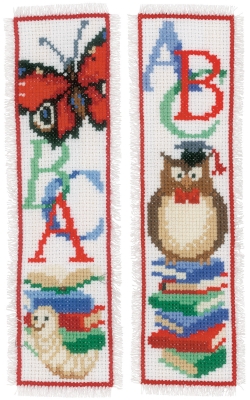 click here to view larger image of Owl & Worm Bookmark Set of 2 (counted cross stitch kit)
