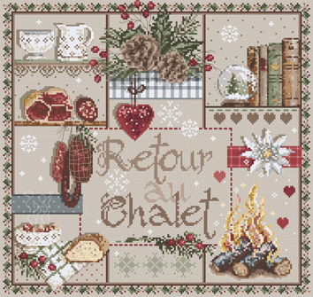 click here to view larger image of Retour au Chalet KIT - Linen (counted cross stitch kit)